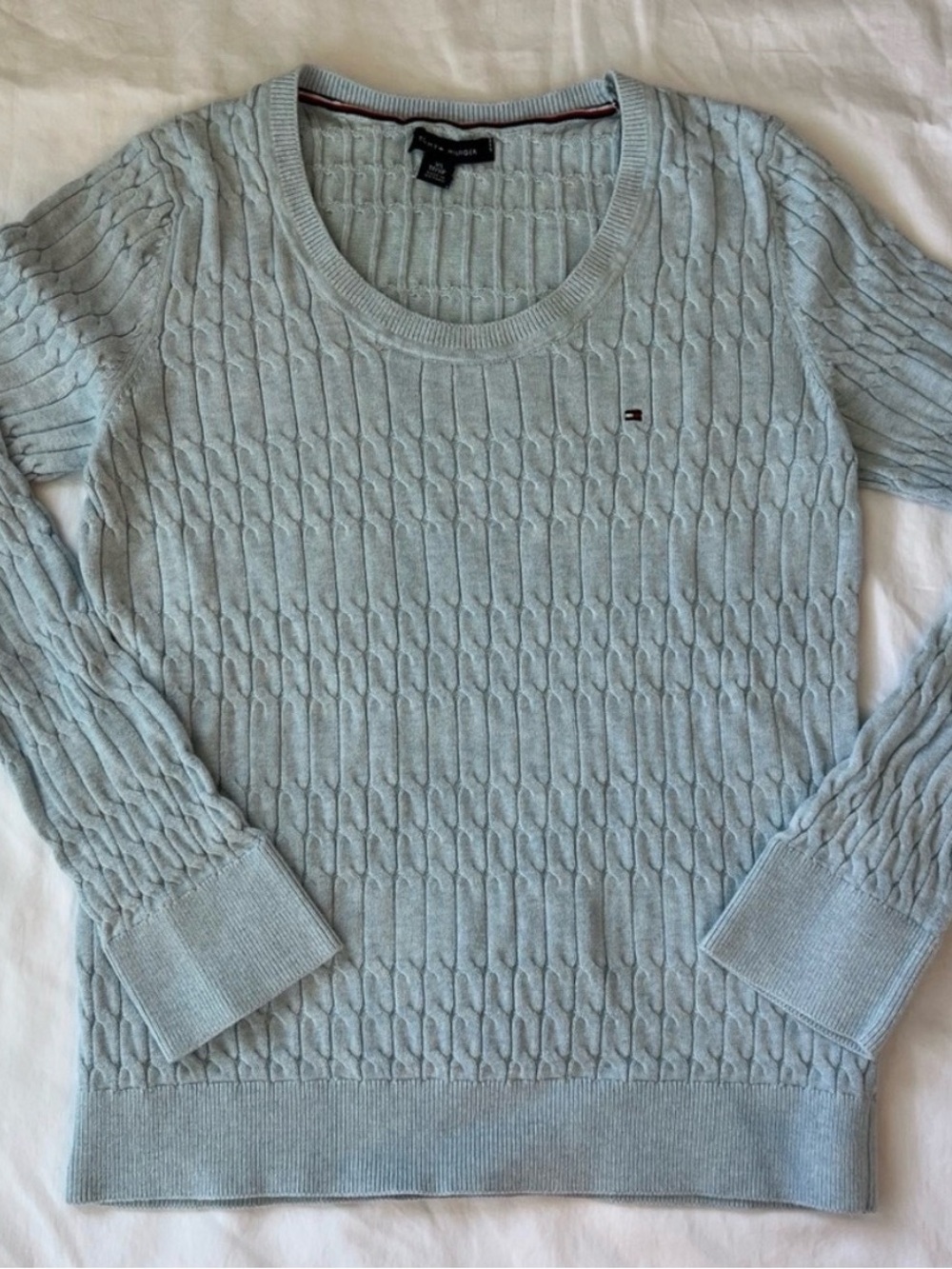 Tommy Hilfiger Blue Cable Knit Sweater XS Old Money Preppy - Picture 2 of 7